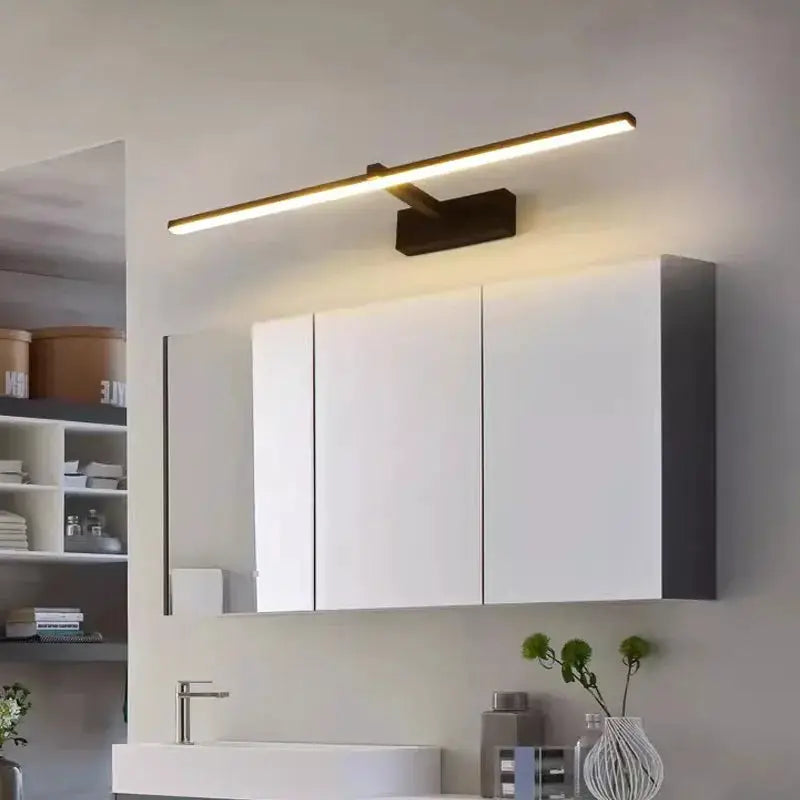 LED mirror light wall lamp with black metal finish, modern bathroom vanity lighting