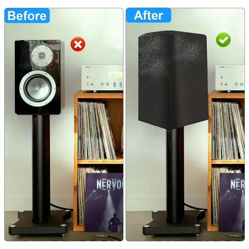 Speaker cover by Simples Market, black 210D Oxford cloth, water and dust resistant for home theater/outdoor speakers.