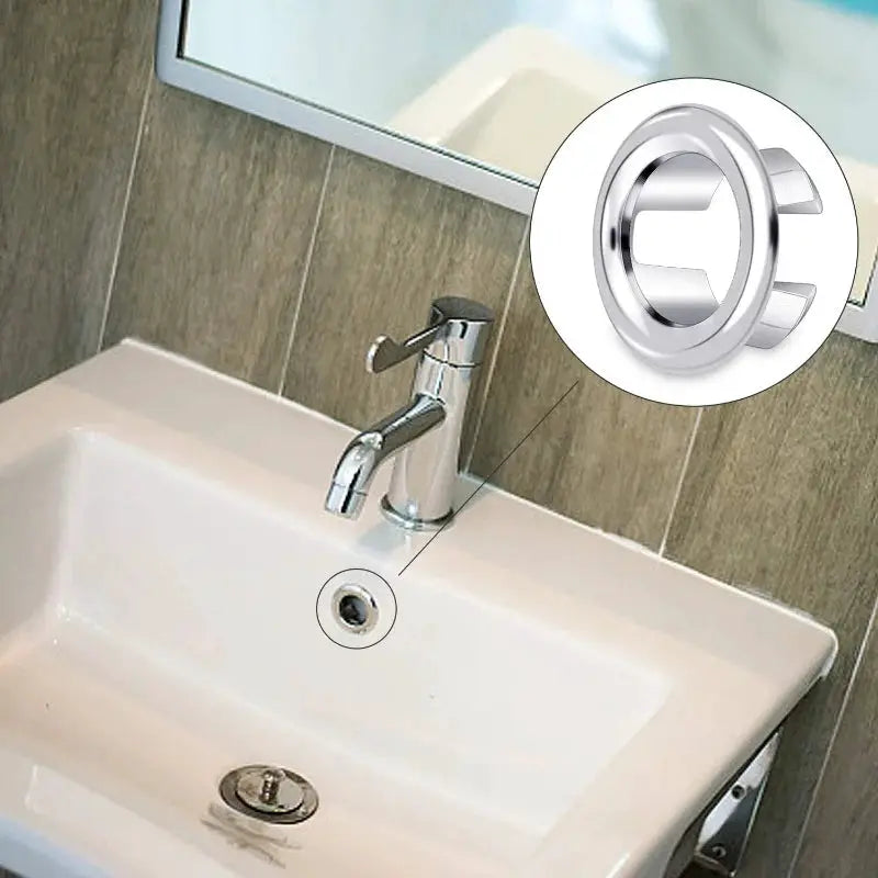 Simples Market 4pc plastic sink overflow covers; round drain plugs for kitchen and bathroom basins