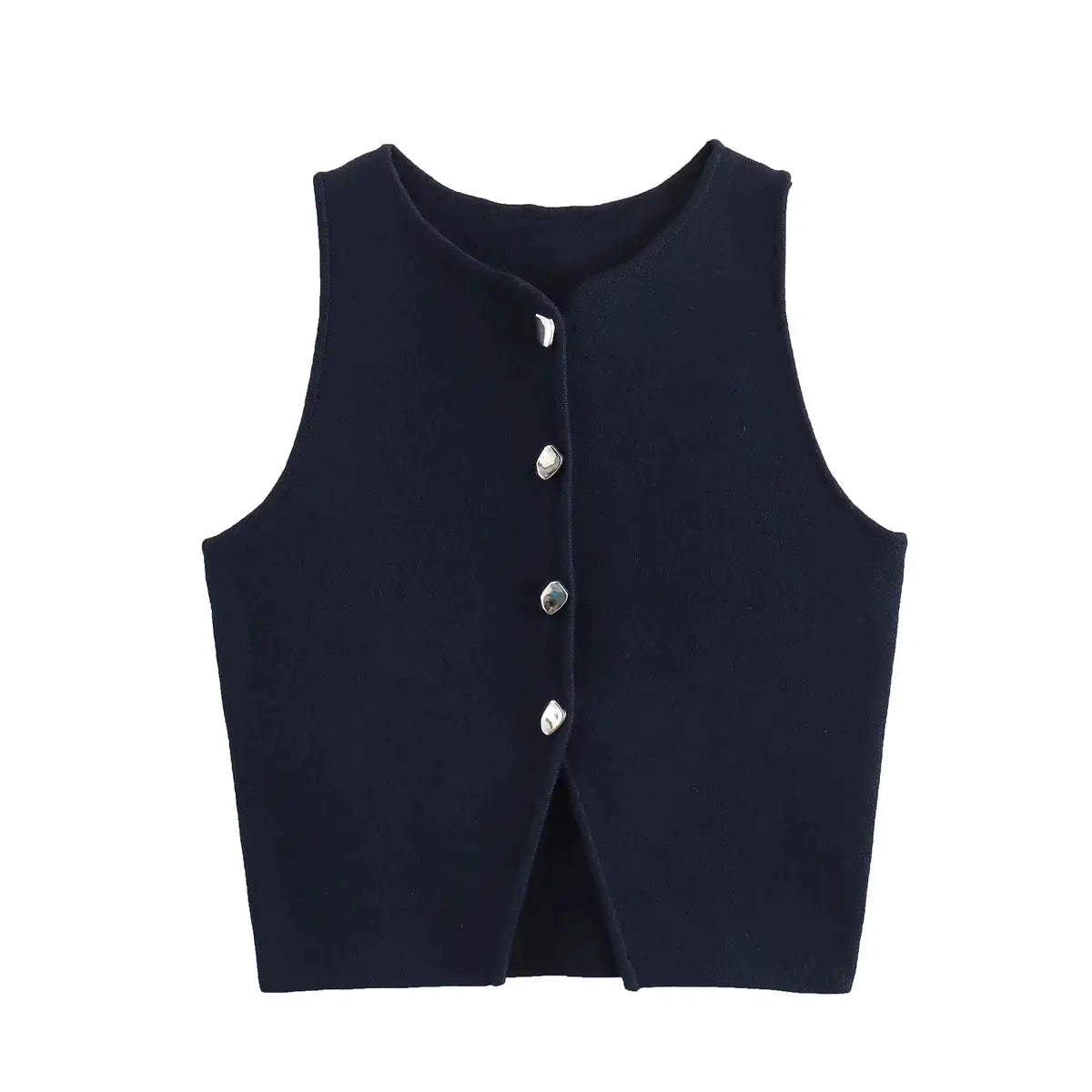 HXAO Womens Cropped Knit Vest Sleeveless Button Front O Neck Autumn Layering Essential Stylish Versatile Knitwear