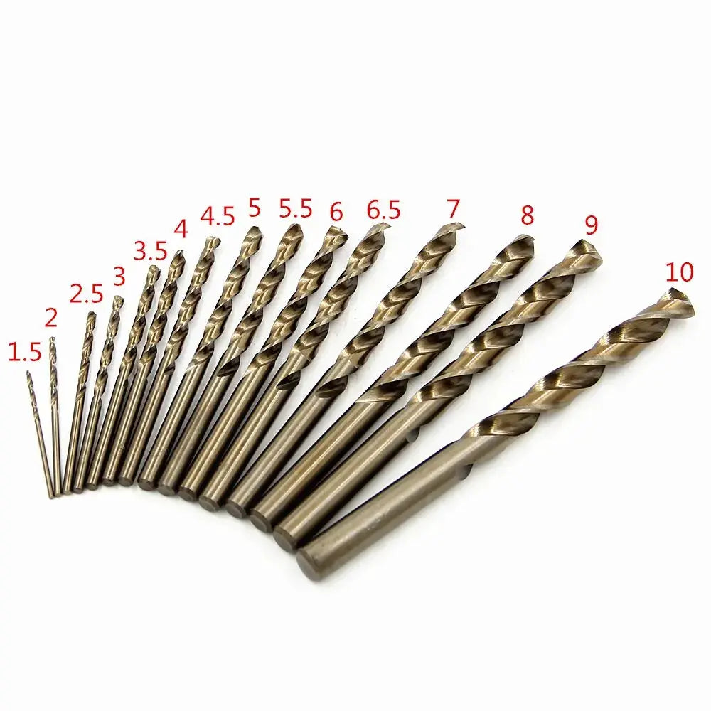 15 Piece M35 Cobalt Twist Drill Bits Set Straight Shank 1.5 To 10mm HSS Roasted Yellow Finish For Metal Drilling