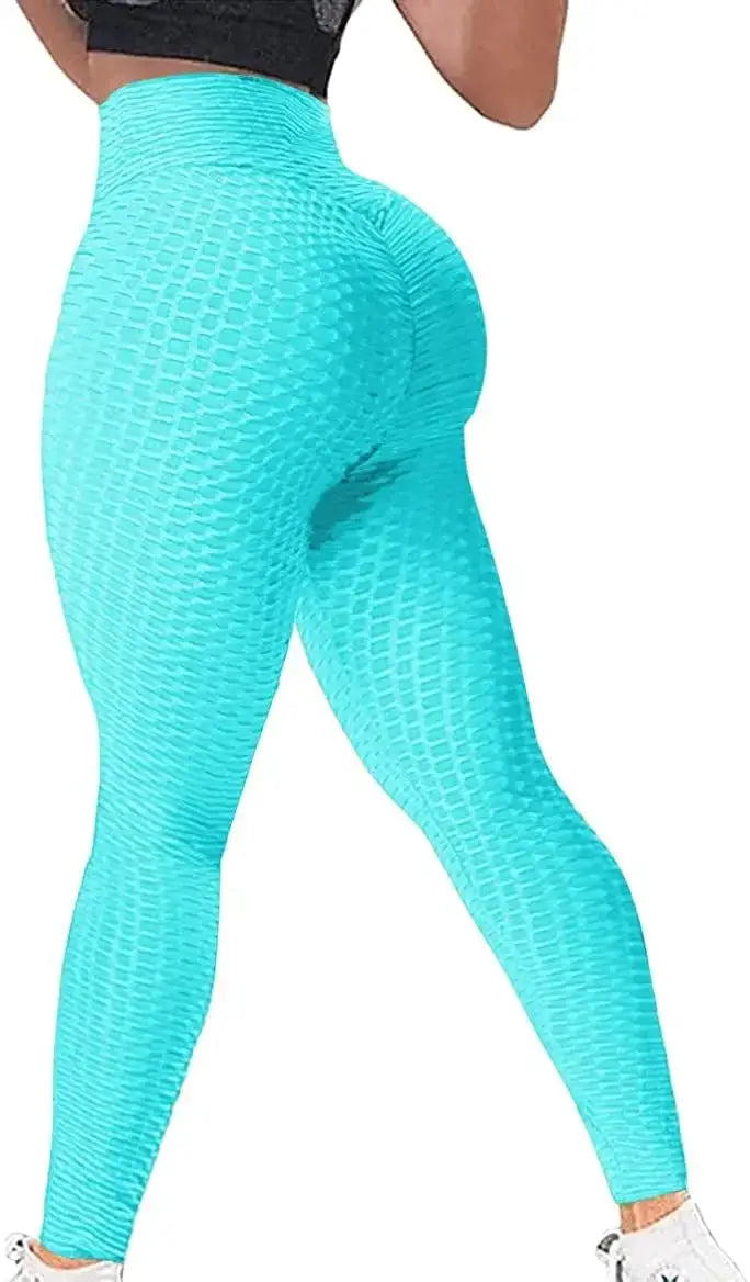 Simples Market push-up leggings in turquoise honeycomb-textured, high-waist scrunch butt gym tights