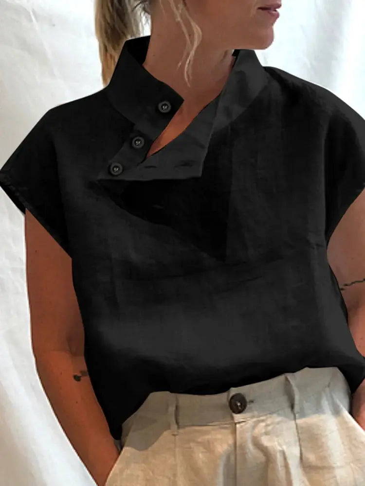ZANZEA Women Blouses Cotton Linen Summer Top Short Sleeve Tunic