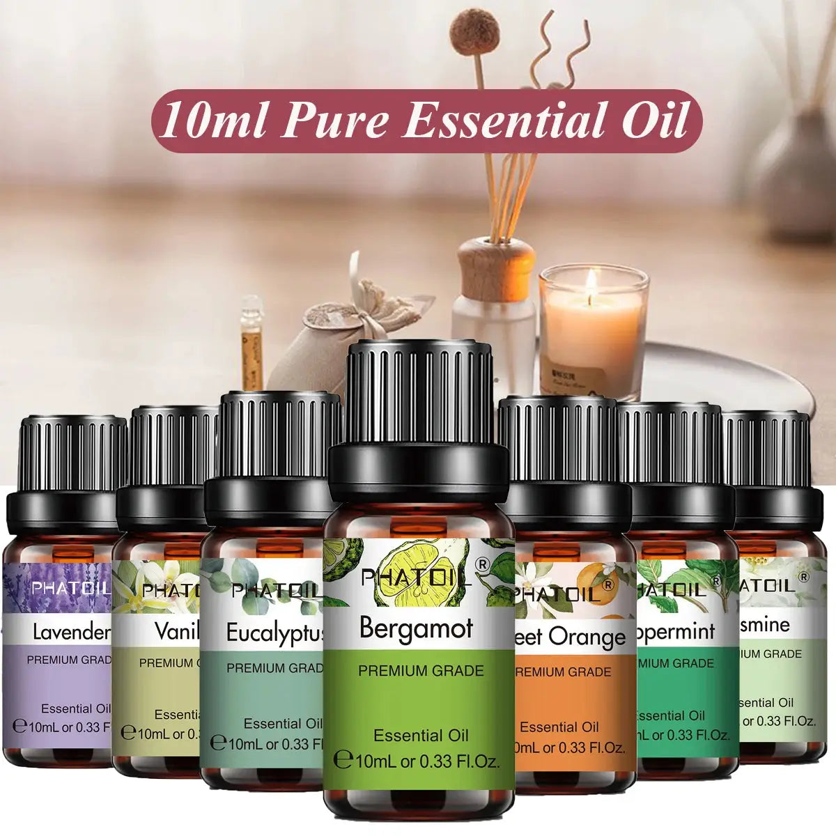 PHATOIL 10ml Natural Plant Essential Oil Eucalyptus Lavender Bergamot Vanilla Peppermint For Diffuser