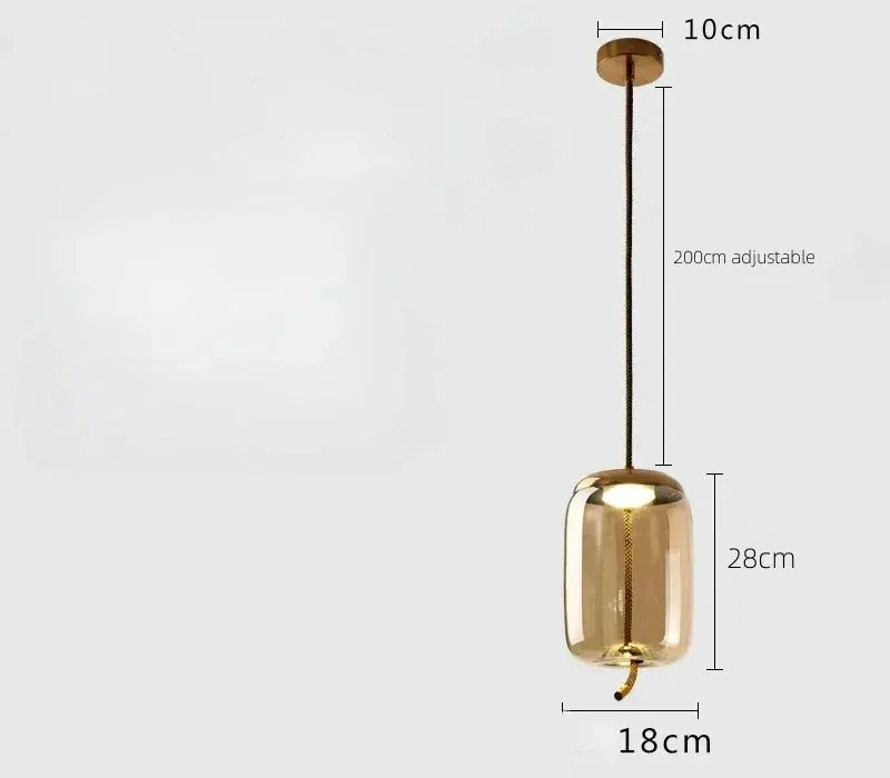 Pendant lamp with amber glass shade and brown hemp rope, 200 cm adjustable, gold canopy by Simples Market