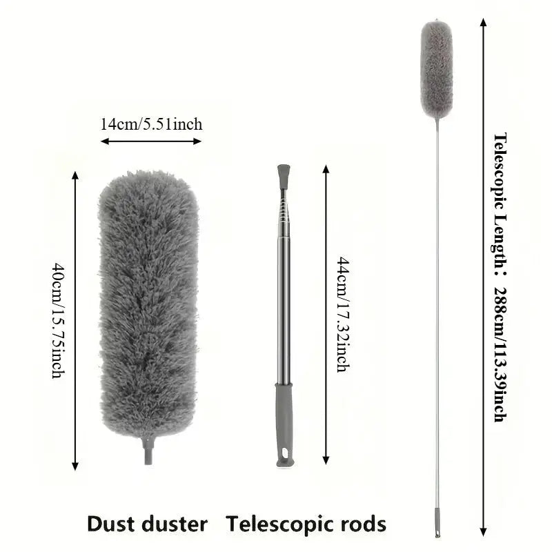Duster with Extension Rod by Simples Market; gray microfiber ceiling brush, telescopic wand, 3-piece set