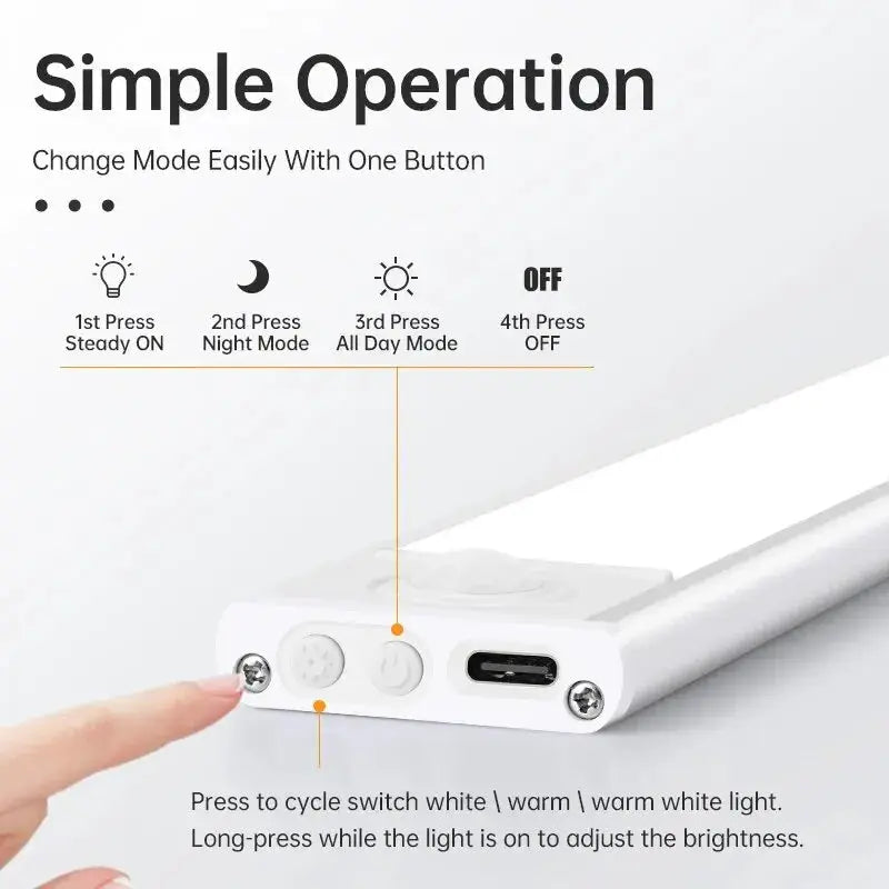 LED motion sensor night light in white with USB port for under-cabinet use