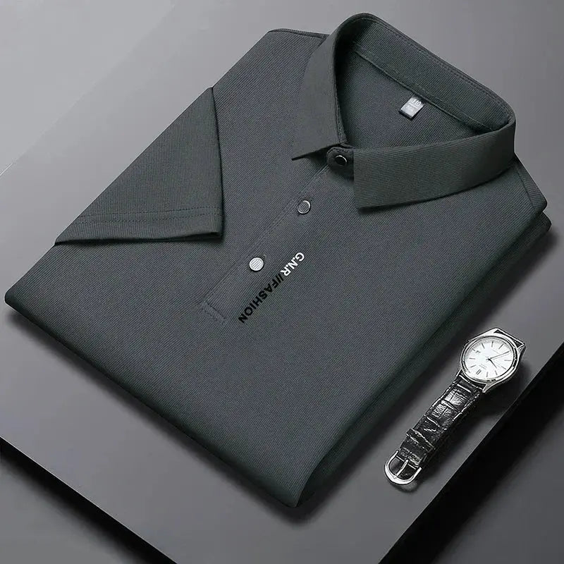 Simples Market men's short-sleeve polo shirt, solid charcoal gray, breathable fabric