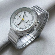 CILOA men's stainless steel chronograph watch with large white dial and tachymeter bezel