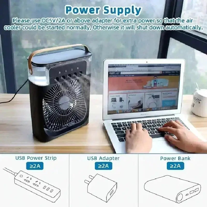 Simples Market 3-in-1 portable air cooler fan, black, USB-powered with LED night light
