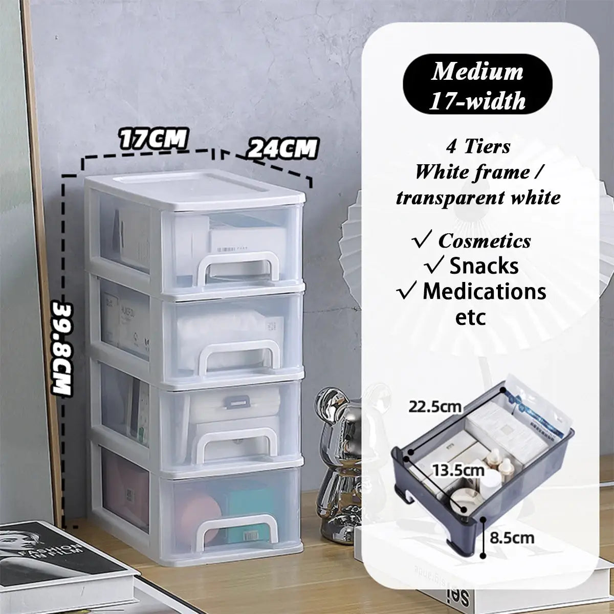 Clear Desktop Storage Box With Drawer Heightened Table Organizer Plastic Office Cabinet For Stationery Cosmetics