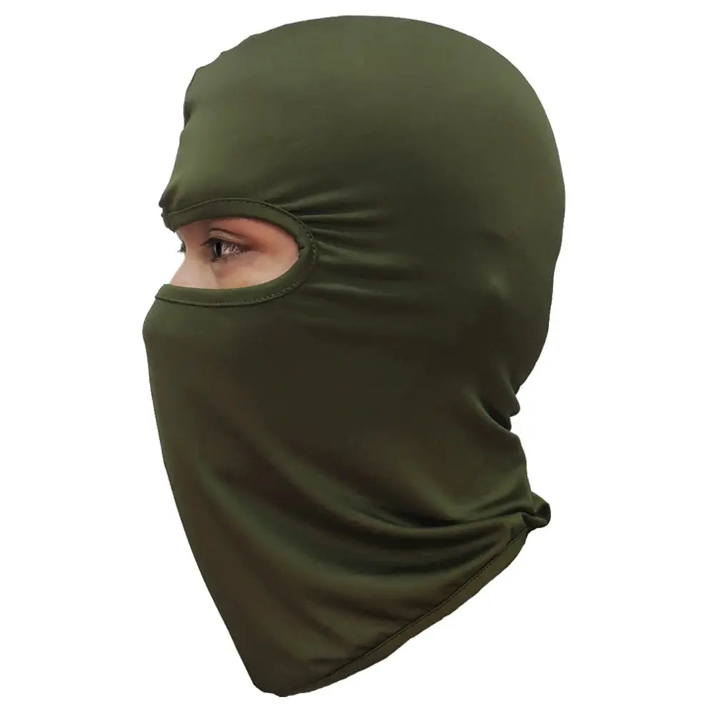 Full-face balaclava hat in olive green for outdoor winter sports and sun protection