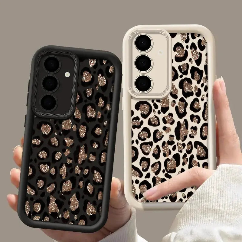 Phone case with brown leopard print TPU by Simples Market for Samsung Galaxy A/S series, two shown
