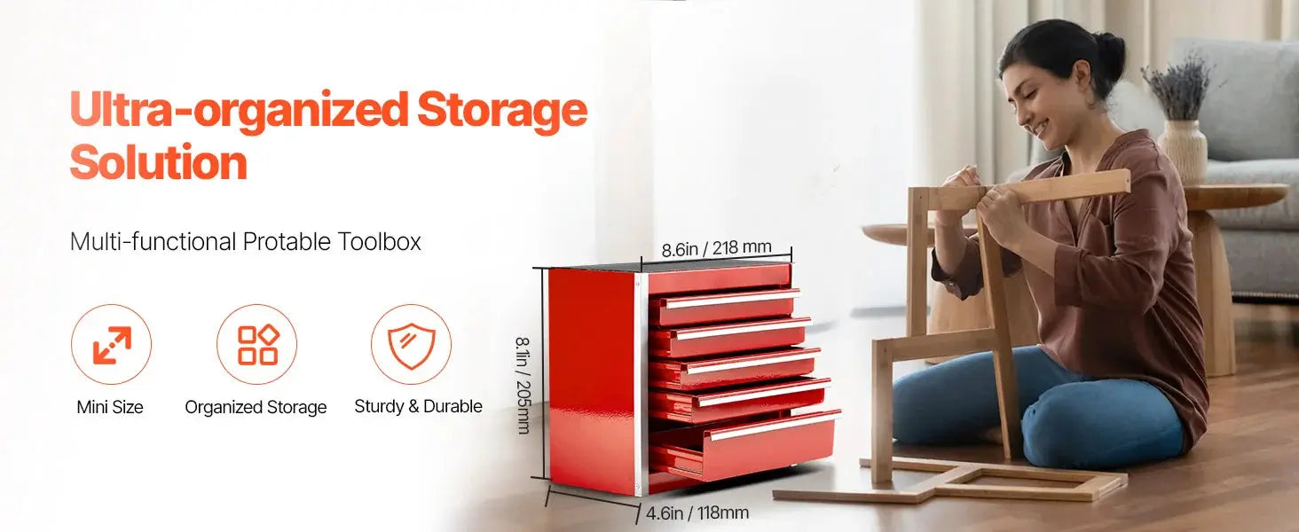Simples Market SucceBuy 5-drawer metal toolbox red/black with PP feet pads