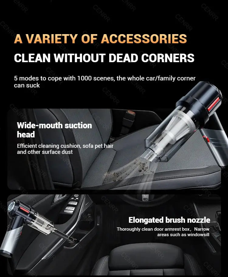 CENRR Car Vacuum Cleaner Mini cordless portable handheld vacuum for home and car use, 998000PA, Simples Market.