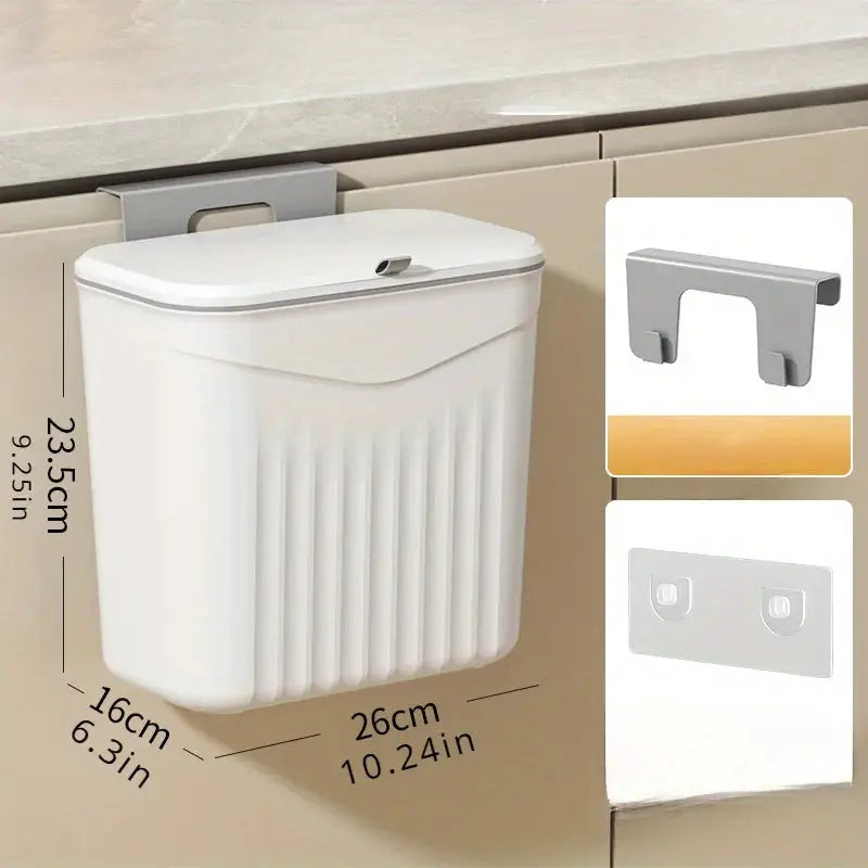 Effortless Cleanup Space-Saving White Wall-Mounted Trash Bin by Simples Market; durable plastic, lid, 26 × 23.5 × 16 cm