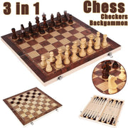 New 3 In 1 Wooden Checkers Backgammon And Chess Set With Portable Folding Board For Travel