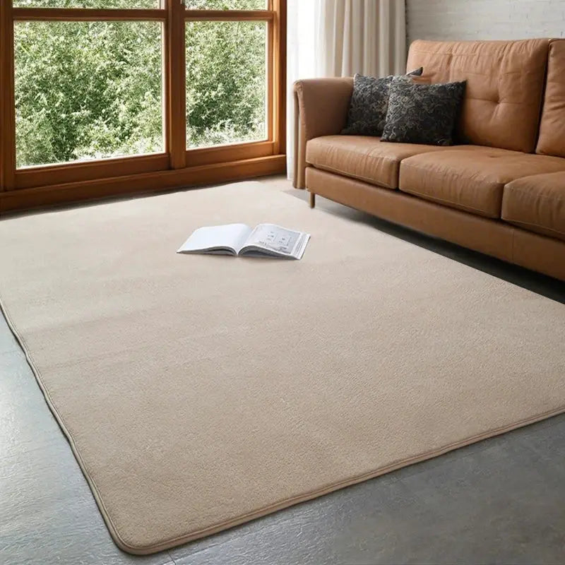 VIKAMA coral velvet carpet by Simples Market; beige, soft, non-slip large living room rug.