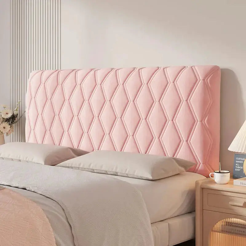 Queen-size stretch velvet headboard slipcover in pink by Simples Market