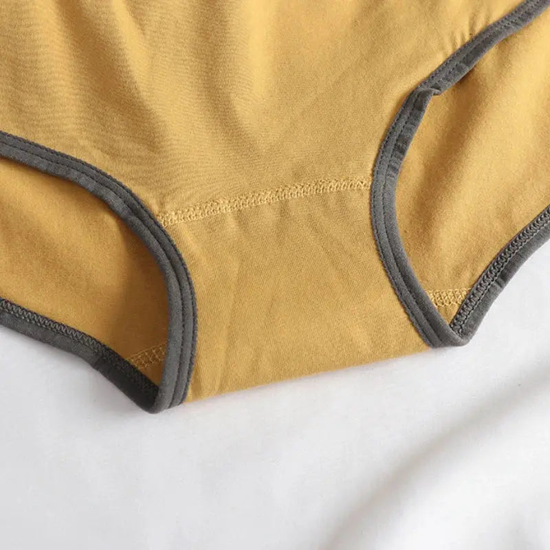 Women’s mustard cotton panties with gray trim, seamless underwear