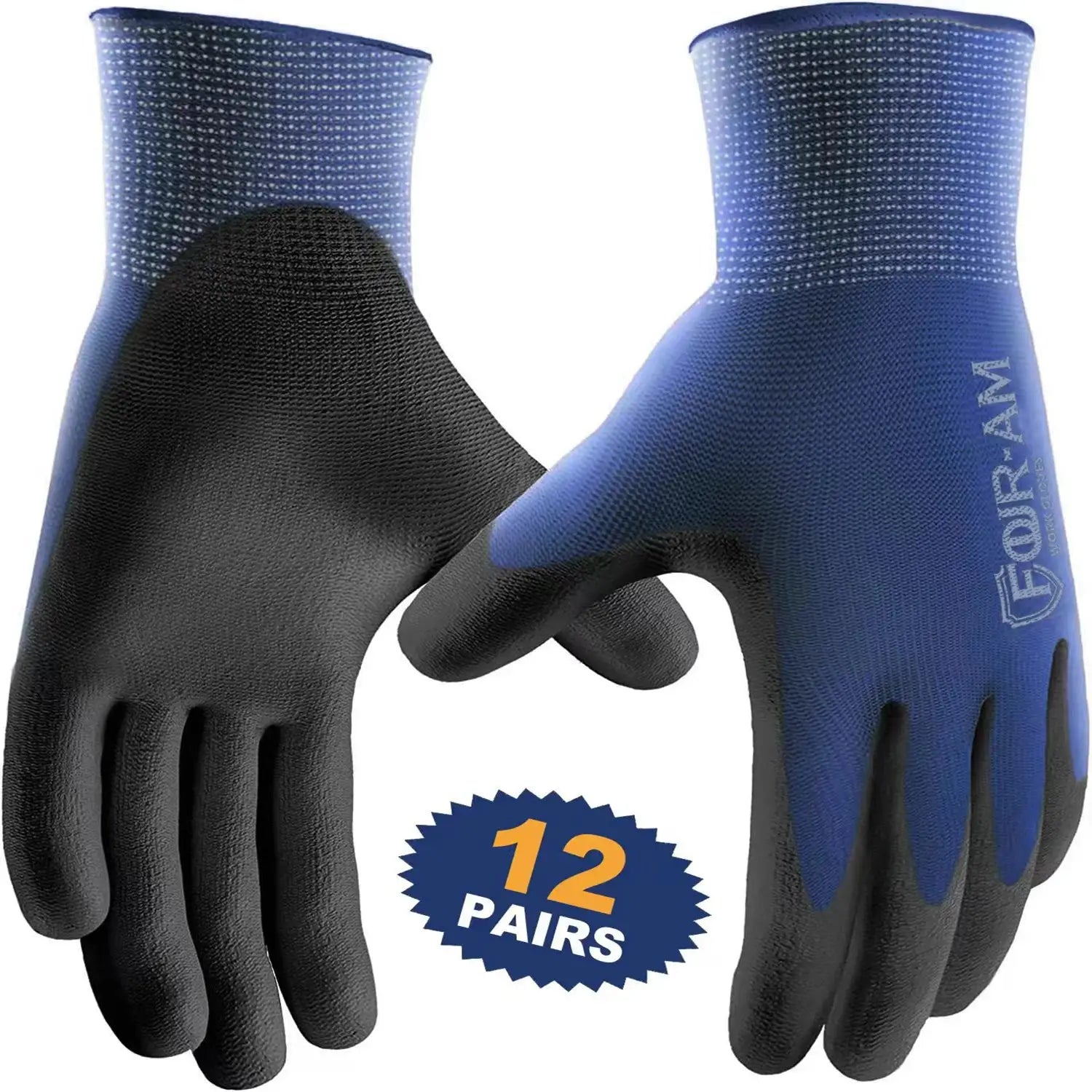12 Pairs Ultra Thin PU Coated Work Gloves With Nylon Shell Knit Wrist Cuff For Superior Grip And Dexterity
