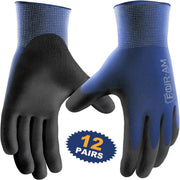 12 Pairs Ultra Thin PU Coated Work Gloves With Nylon Shell Knit Wrist Cuff For Superior Grip And Dexterity