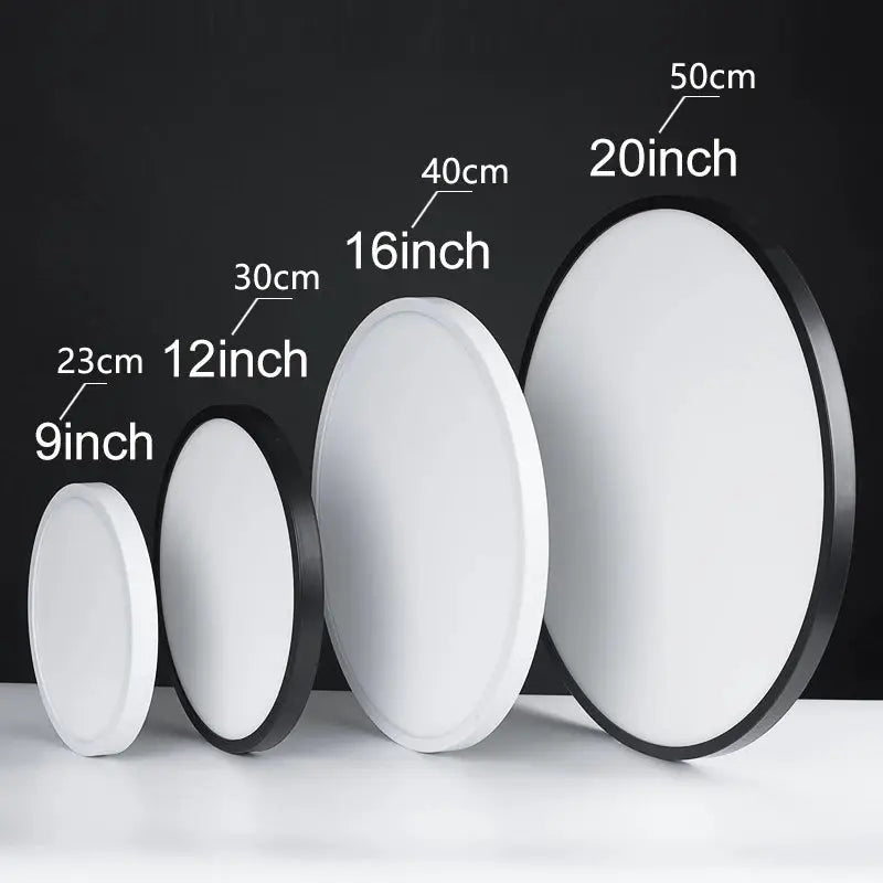 MARPOU ultra-thin LED ceiling lights: set of four round panels with white diffusers and black rims (9–20 inch)