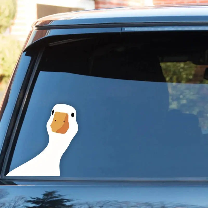 Car window duck decal in white vinyl by Simples Market; weatherproof window sticker.