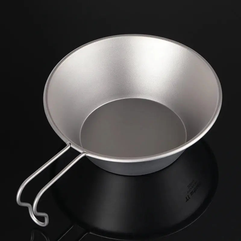 Tiartisan 260ml titanium camping Sierra bowl with fixed handle, ideal for ultralight outdoor meals.