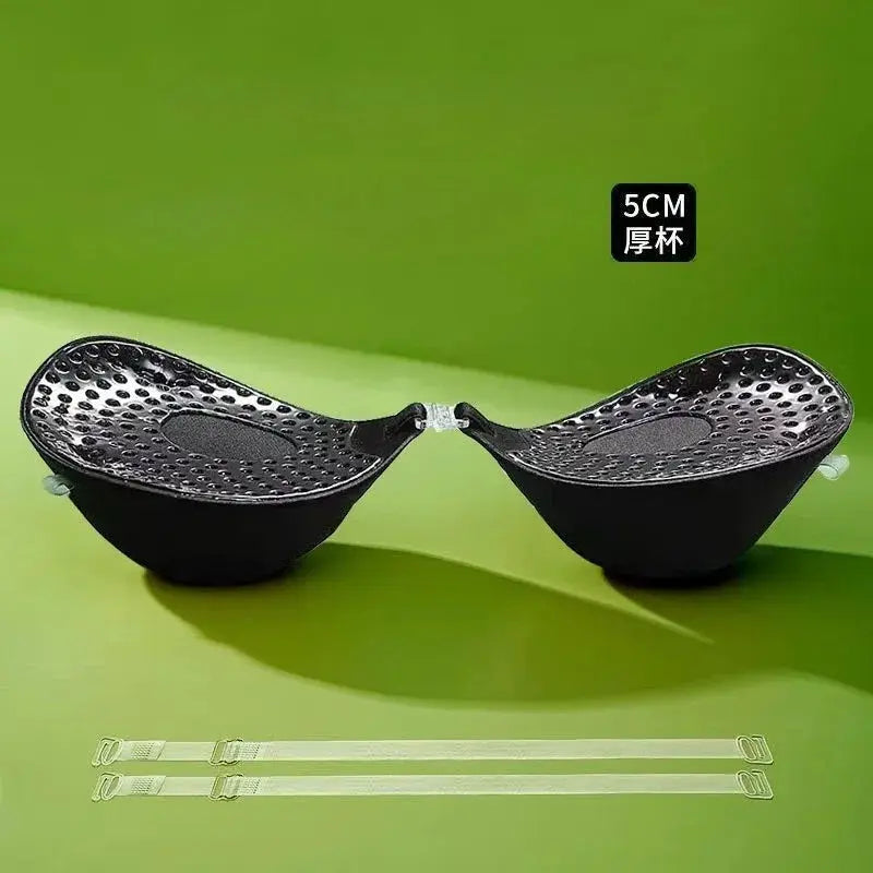 Simples Market black silicone adhesive bra cups, 5cm thick, with clear straps included
