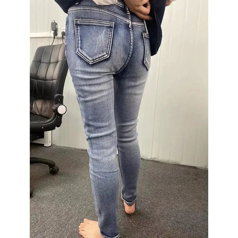 Women Thermal Skinny Jeans With Plush Lining Warm Winter Denim Pants