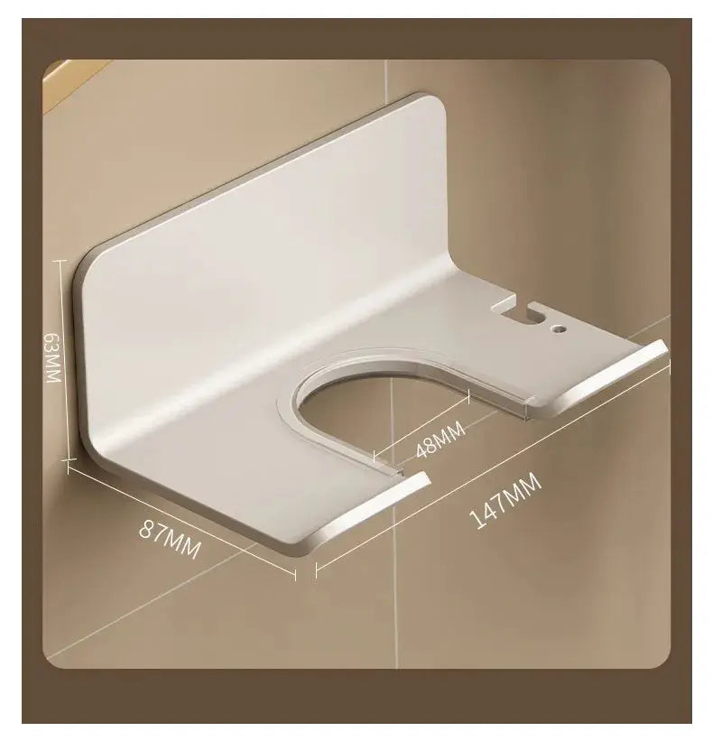 Simples Market white wall-mounted hair dryer holder with nail-free bathroom shelf