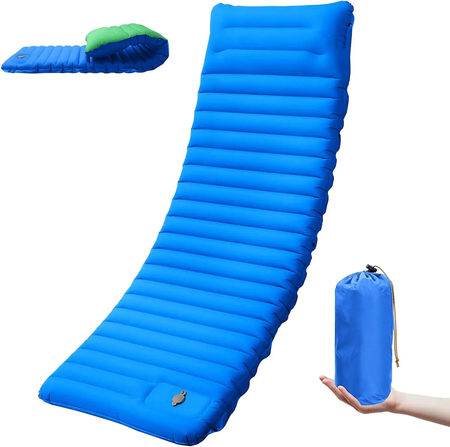 Simples Market blue extra-thick 4-inch self-inflating camping sleeping pad with carry bag