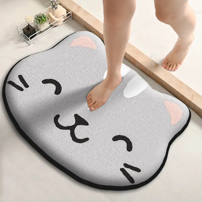 Cat-shaped bathroom mat by Simples Market, gray flannel, absorbent non-slip floor mat