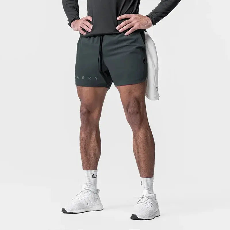ASRV men's dark-green quick-dry basketball shorts for gym and running