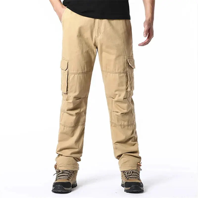 Men's Loose Overalls With Large Pockets Pure Cotton Elastic Waist Tactical Jogging Pants For Outdoor Work
