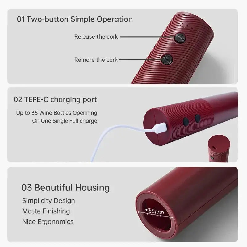 Xiangyanghua Electric Wine Bottle Opener Automatic Corkscrew Rechargeable Red Wine Opener One Click Button Kitchen Tool