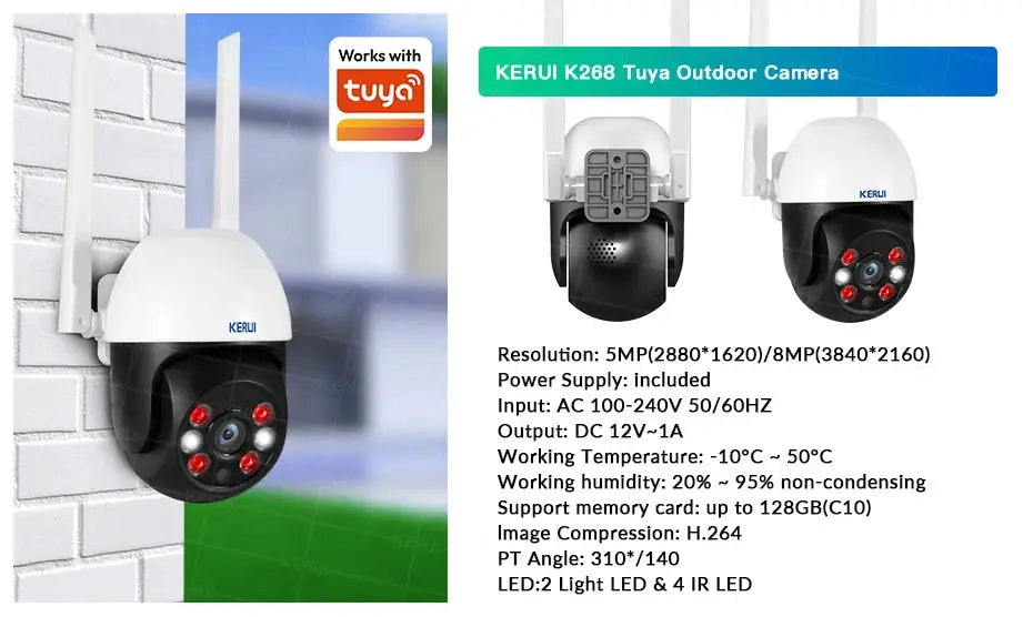 KERUI K268 Tuya outdoor security cameras, two white housings with black domes