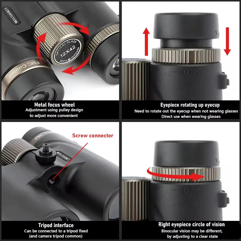 12x42 Binoculars Professional HD Long Range Multi Coated BAK4 Prism For Birdwatching Hunting Outdoor Camping