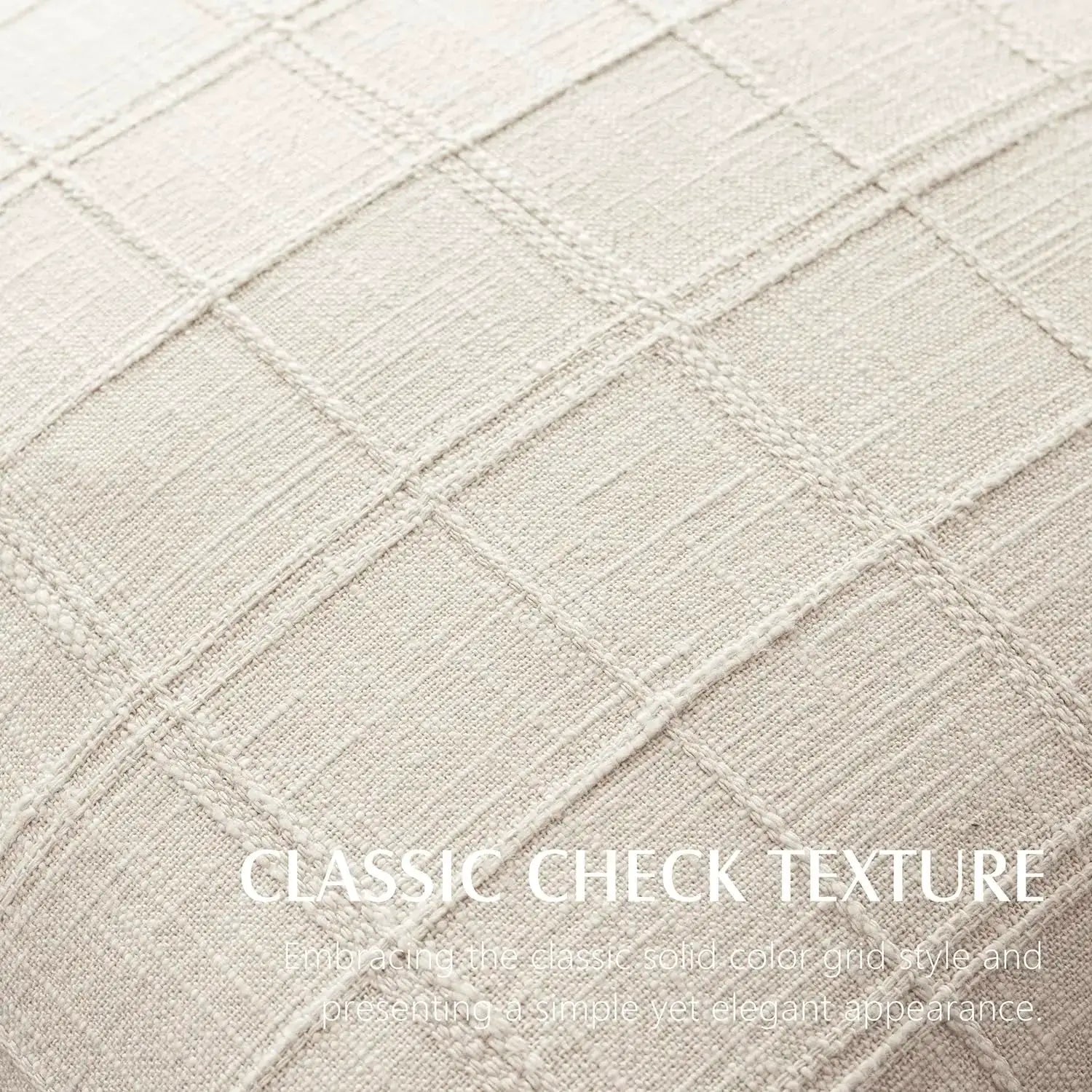 Beige linen square cushion cover with a classic check texture, 40x40 cm decorative pillow cover for sofa and chair