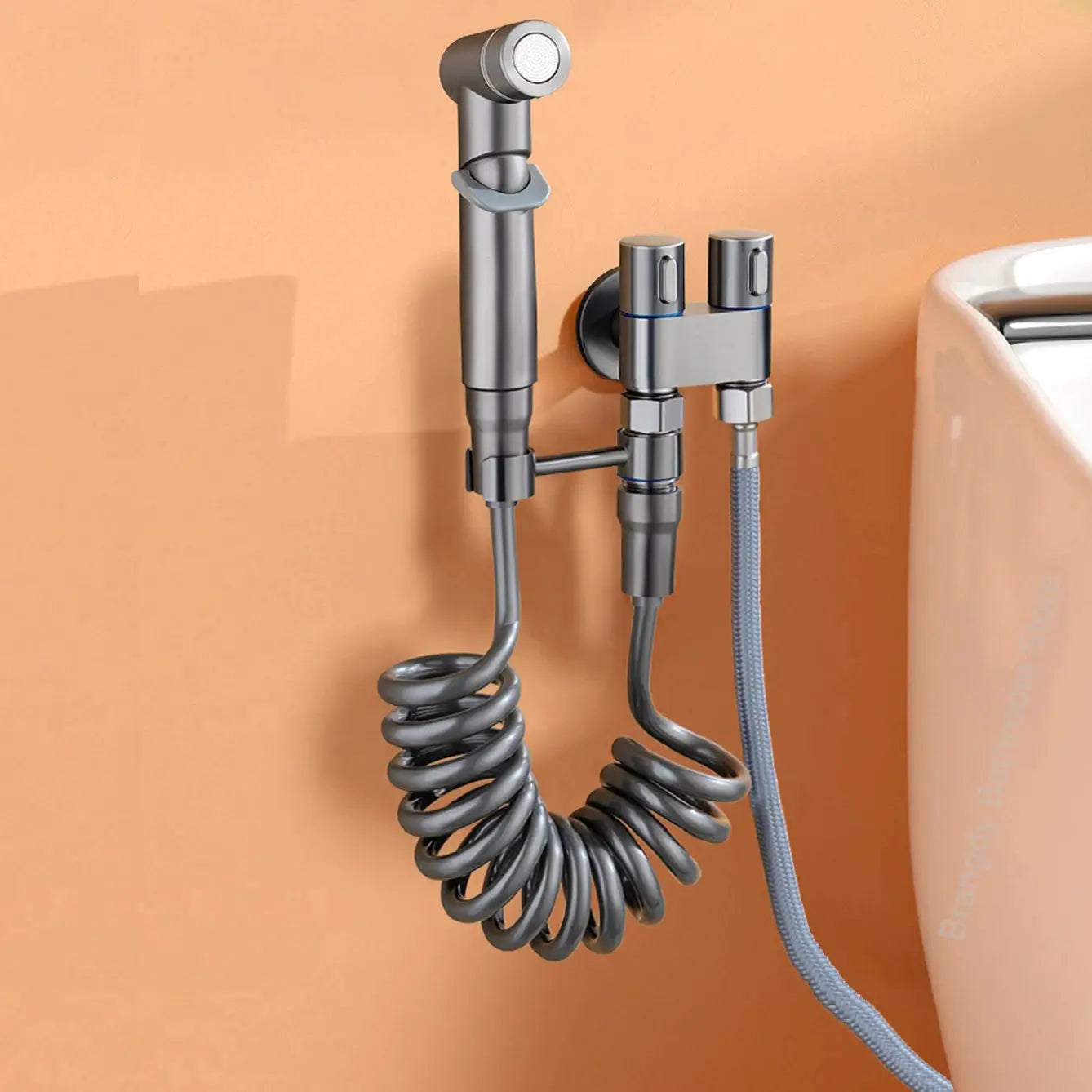 Hygienic shower bidet sprayer with double-outlet angle valve, wall-mounted, chrome finish, Simples Market