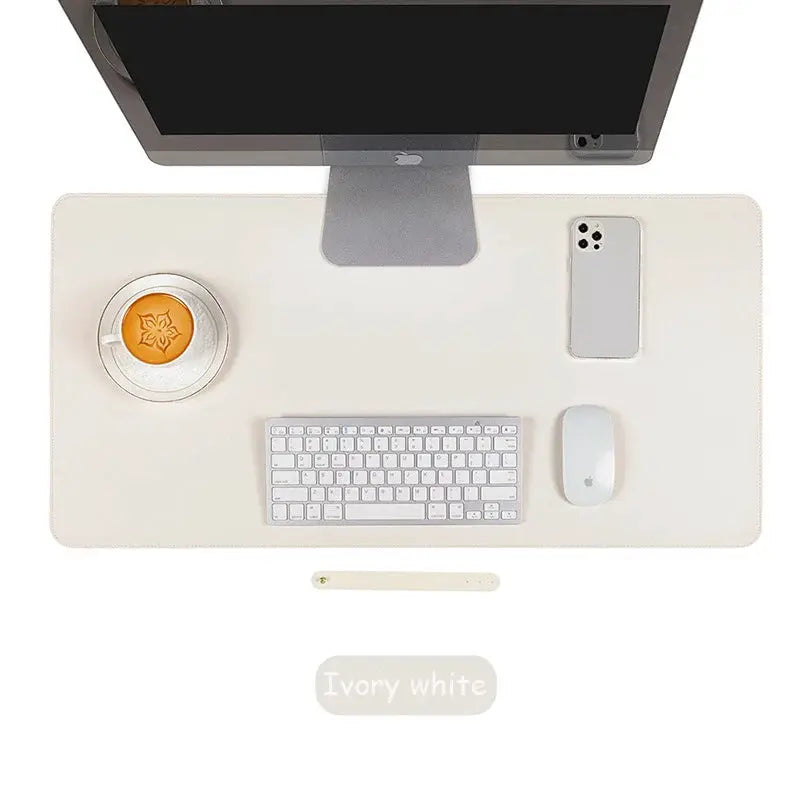 White Portable Large Gaming Mousepad Waterproof Non Slip PU Suede Desk Mat for Computer Keyboard