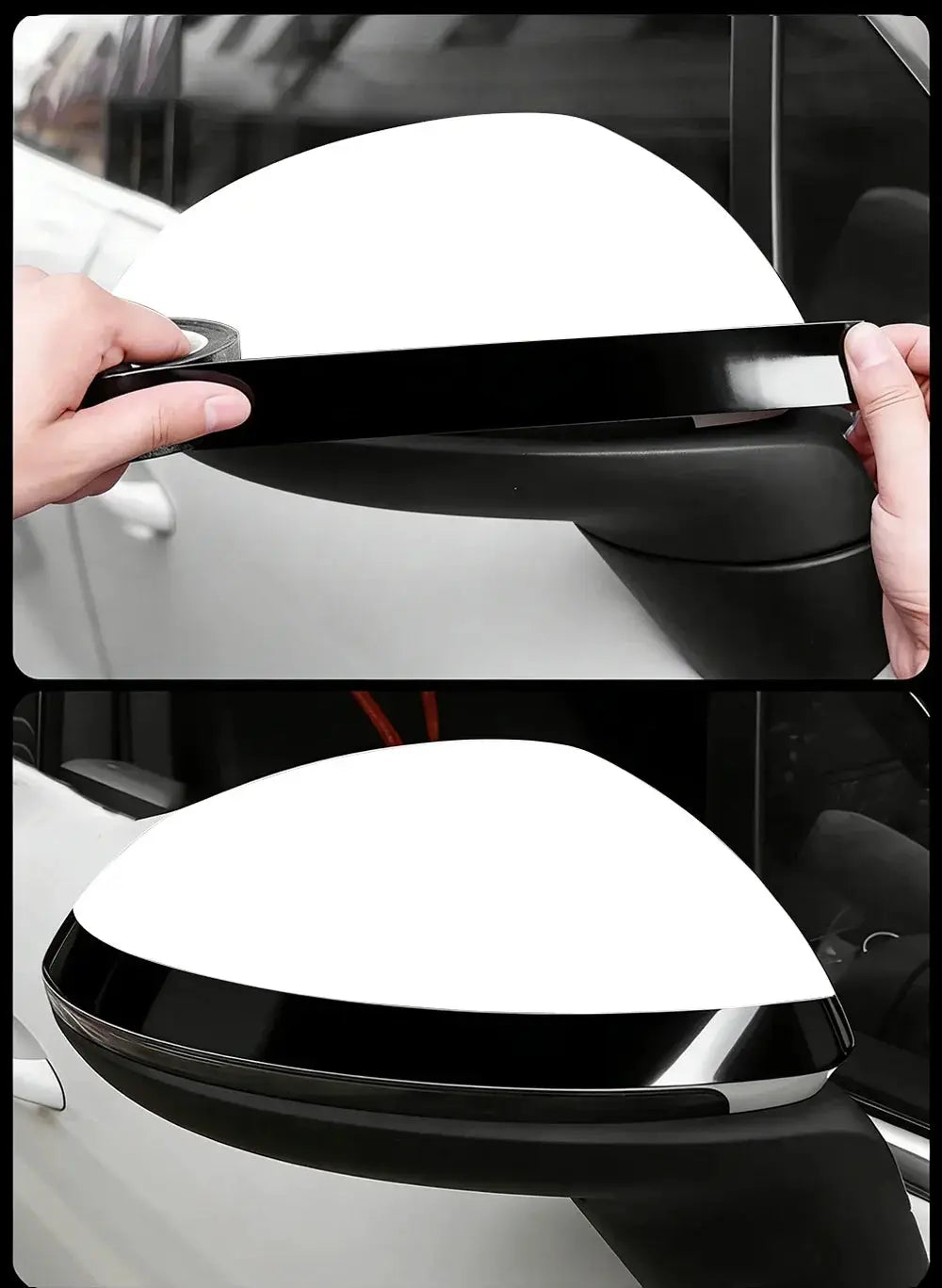 Glossy black vinyl wrap stripe for chrome-delete on car exterior side mirrors, Simples Market
