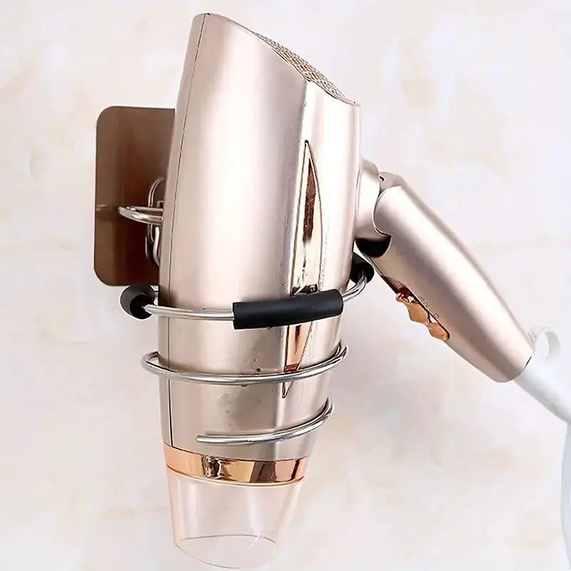 Bathroom Hair Dryer Holder Wall Mounted Stainless Steel Organizer Adhesive Wall Mount For Salon Tools
