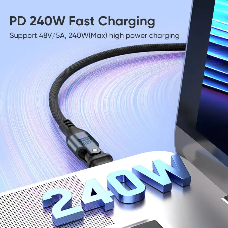 Type C to Type C 240W USB Cable 5A Fast Charging 180 Degree Elbow Design for Huawei MacBook Samsung Oppo