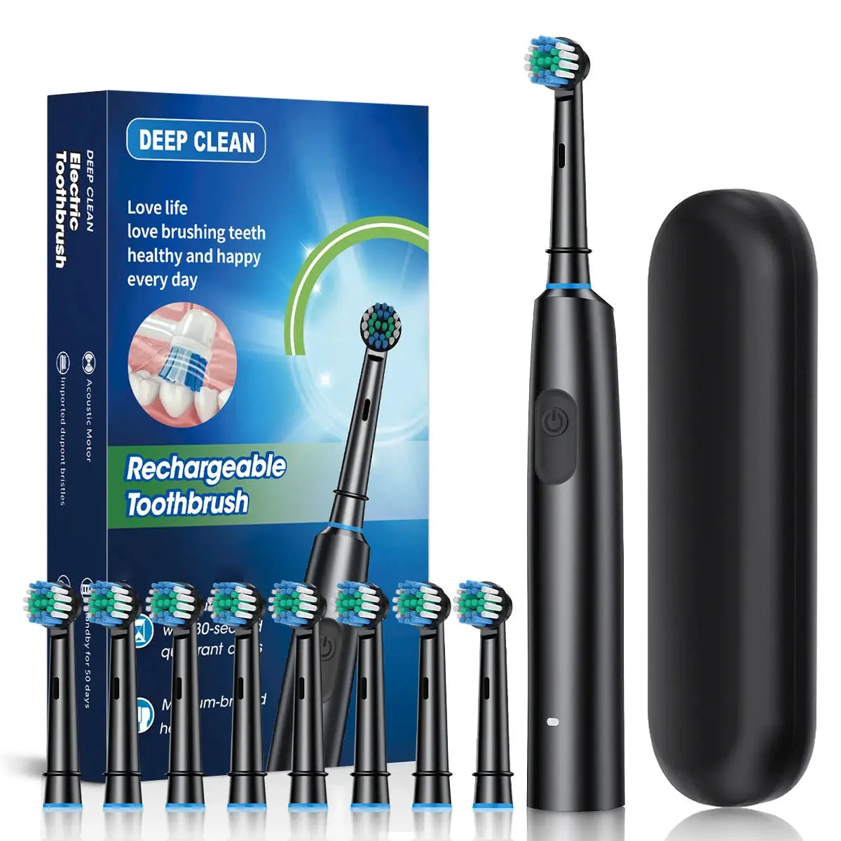 BrightSmile Rotary Electric Toothbrush With 8 Heads For Deep Plaque Removal Timer Waterproof And Rechargeable