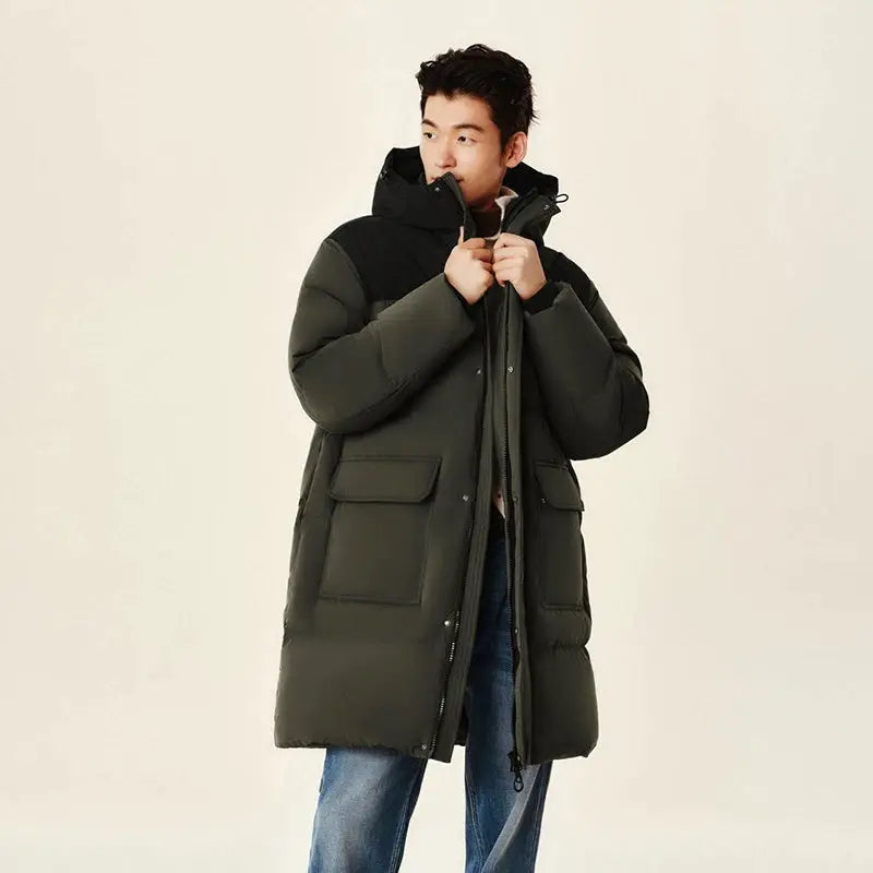 Semir men's long olive-green down jacket, waterproof puffer coat