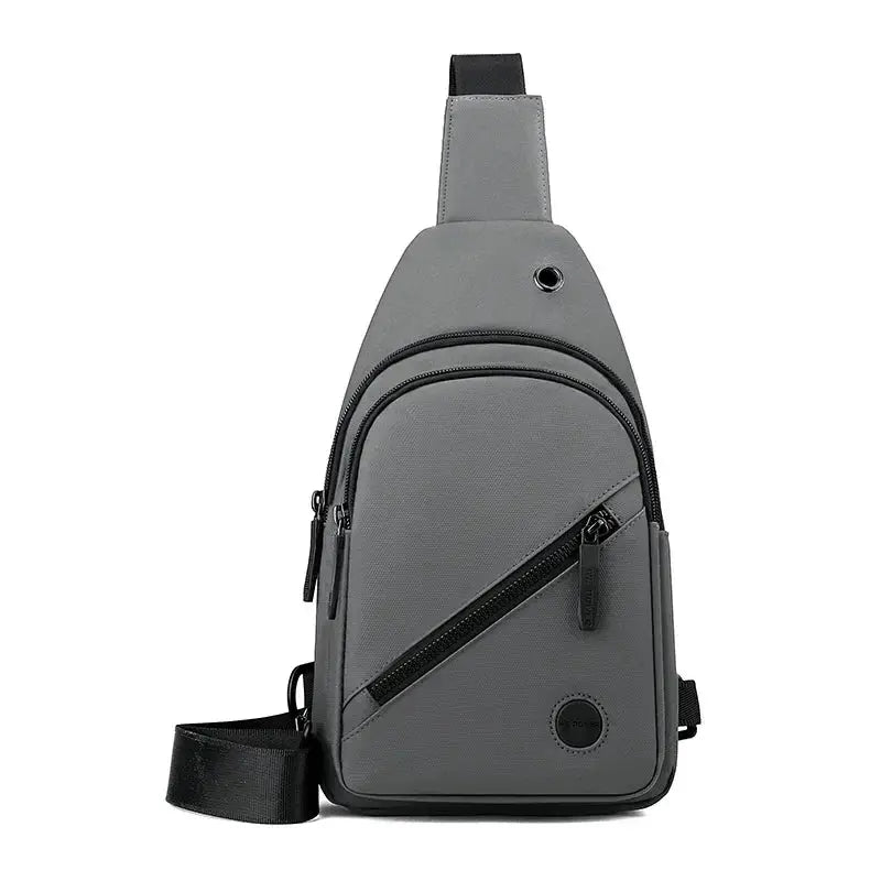 Lightweight men's chest bag in gray nylon with diagonal zip pocket and crossbody strap