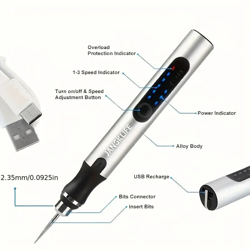 JANGKLIFE USB Cordless Rotary Tool Kit Engraving Pen For Jewelry Metal Glass Wood DIY Mini Wireless Drill
