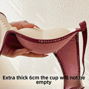 Push-up wireless bra by Simples Market, 6cm thick cup, pink with letter-print straps, seamless anti-slip pads